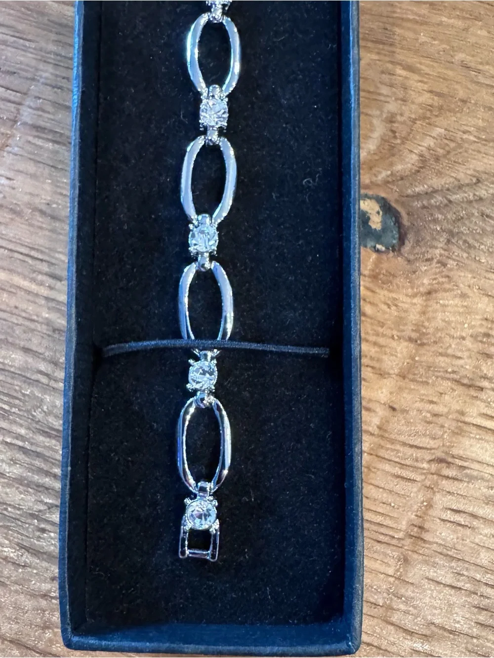 Delicate Silver Link Bracelet with Clear Stones - Women
